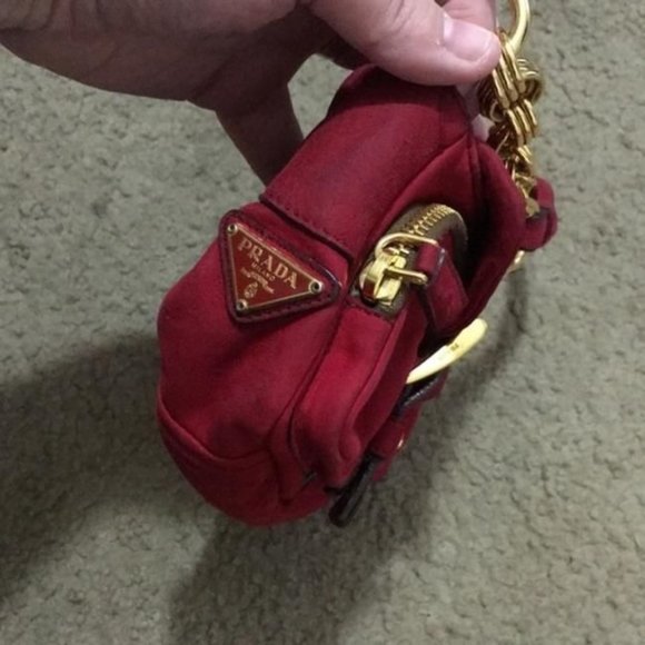 Prada Pattina Double Zip Pocket Rubino Camoscio Red Suede W Gold Chain & Leather - Picture 5 of 8